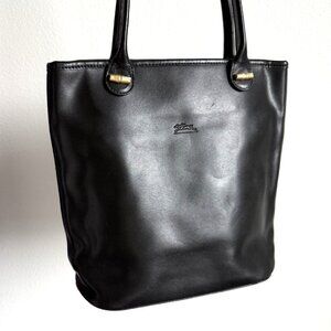 Vintage Longchamp Roseau Black Leather Tote Minimalist 90s Quiet Luxury Old Mone